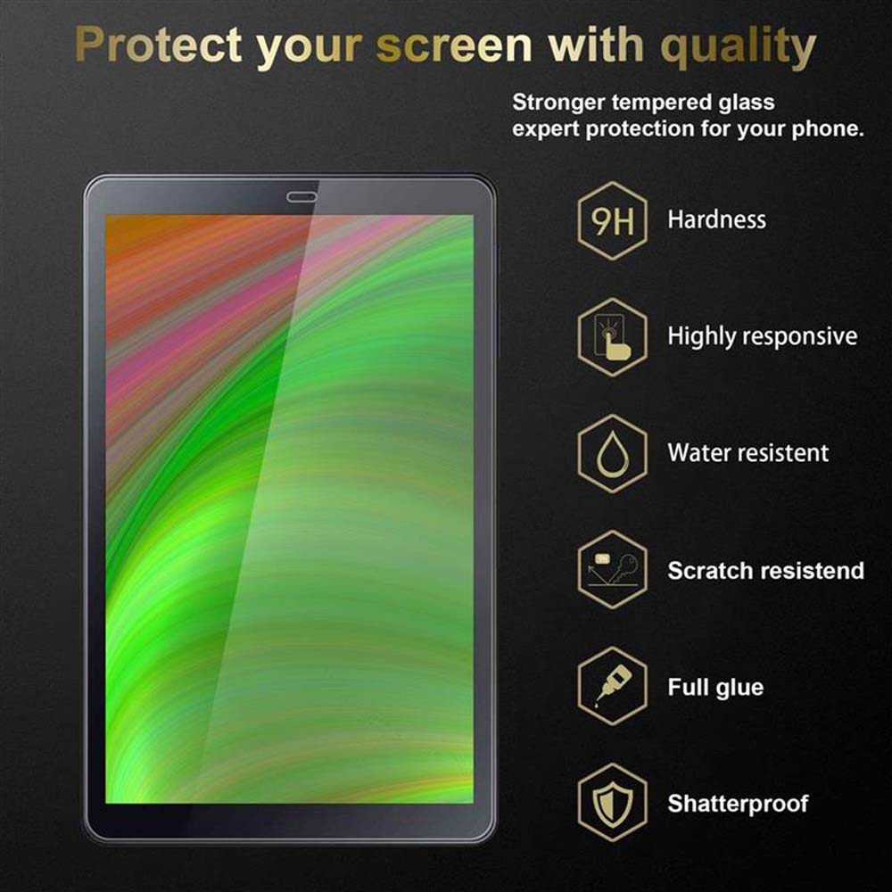 Un proteggi schermo per tablet con diverse funzioni elencate su sfondo scuro.