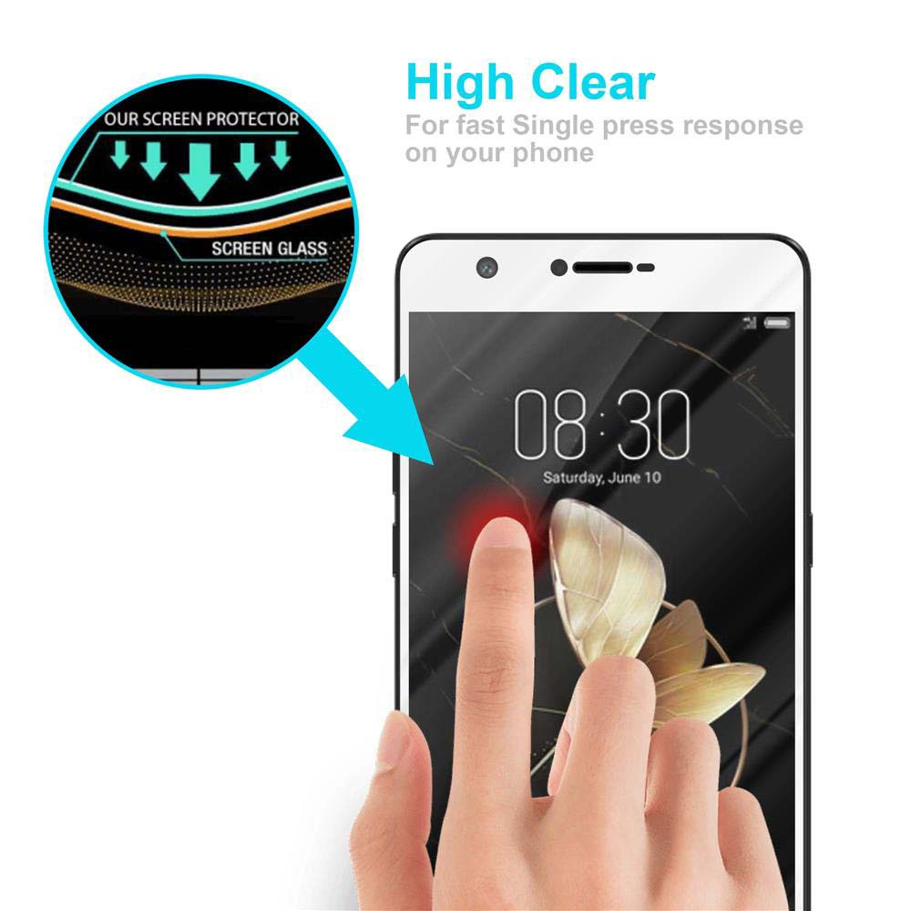 Schermo del telefono con un dito che tocca. Lo schermo mostra l'ora. Testo: High Clear.