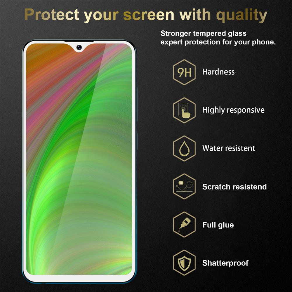 Uno schermo del telefono con icone che indicano durezza, reattività, resistenza all'acqua e altre funzionalità.