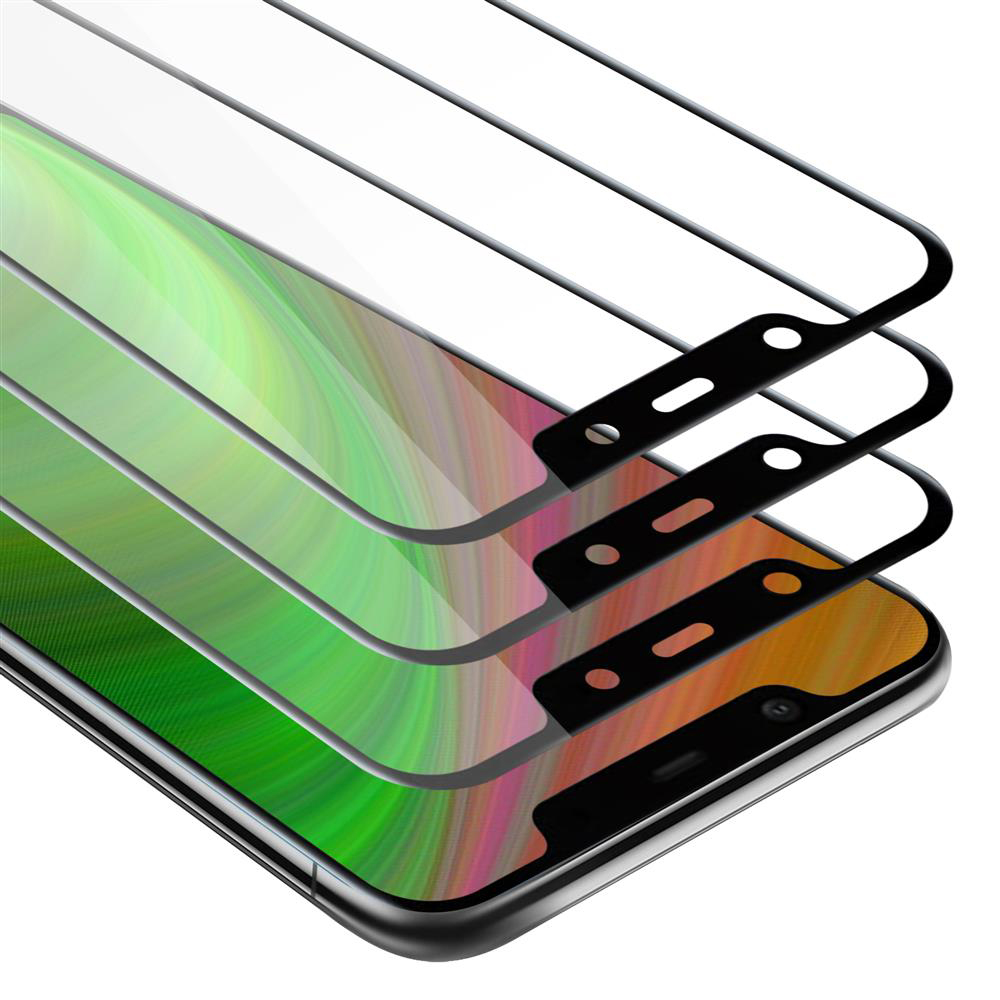 Telefono con tre protezioni per lo schermo, lo schermo è visibile. Bordo nero sulle protezioni.
