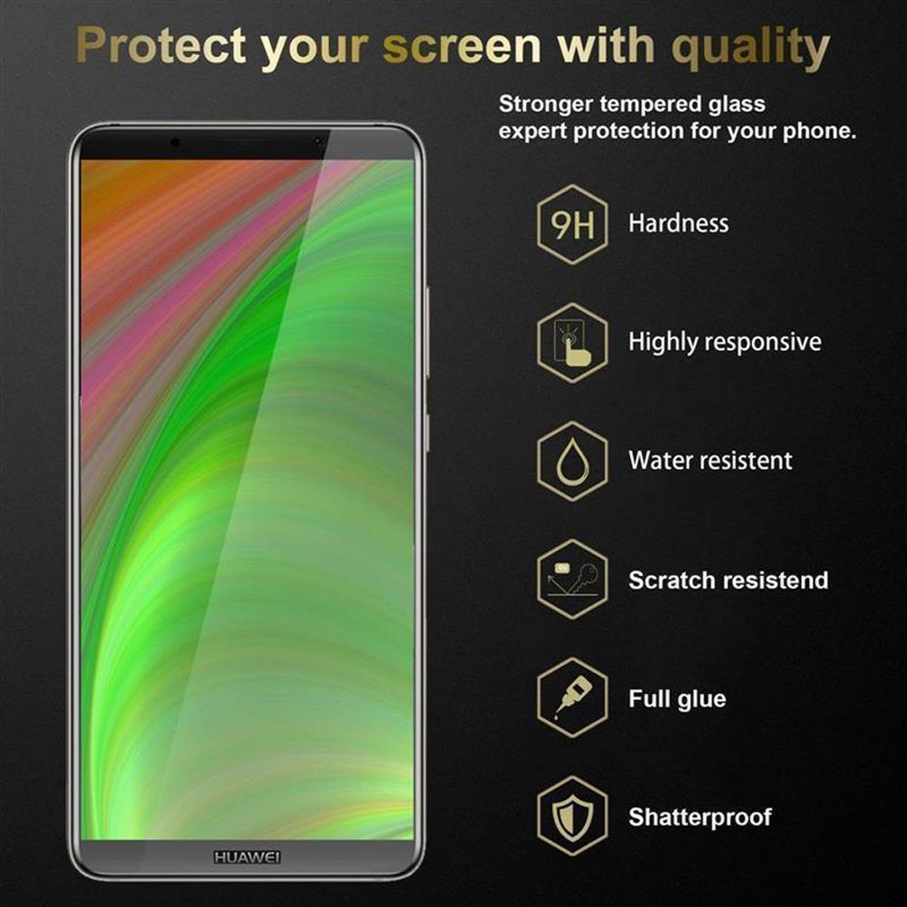 Telefono con protezione schermo. Testo: Proteggi il tuo schermo con qualità. Caratteristiche: durezza, reattività, resistente all'acqua.
