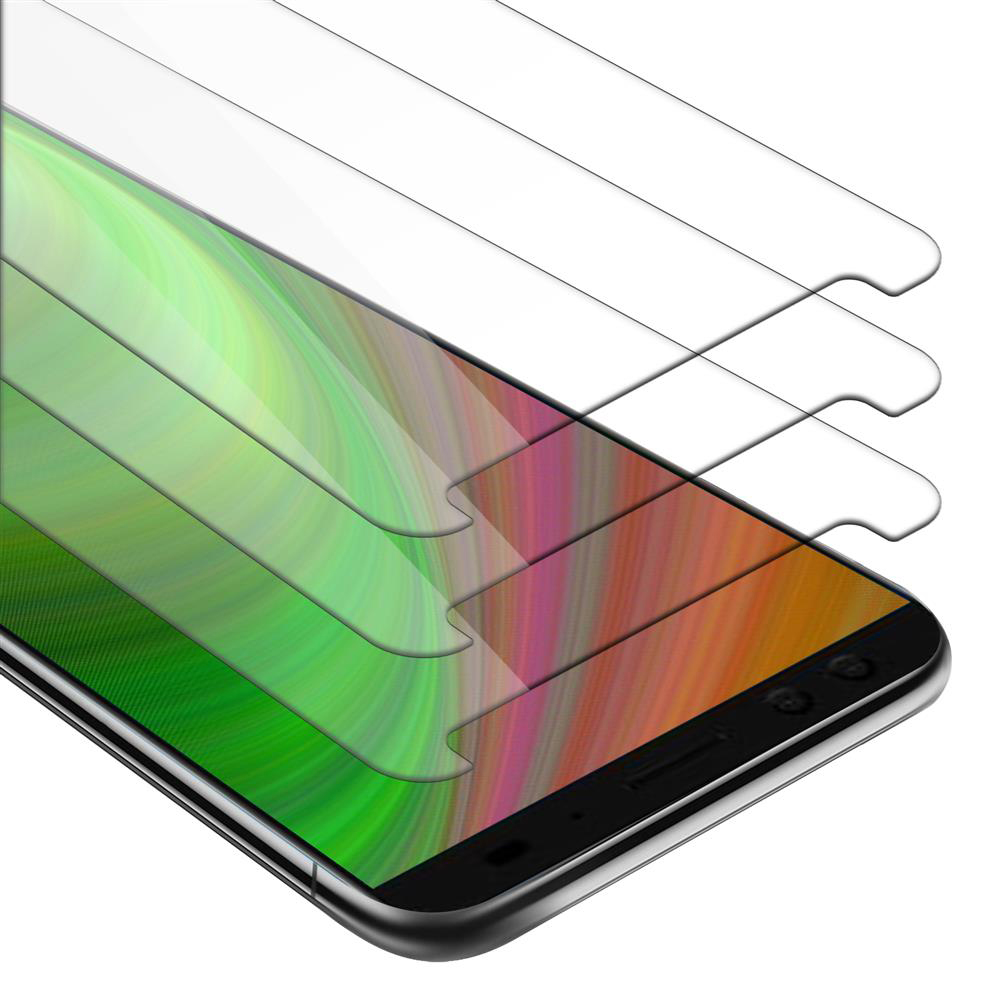 Tre strati protettivi sullo schermo di un telefono, angolati, che mostrano il design dello schermo.