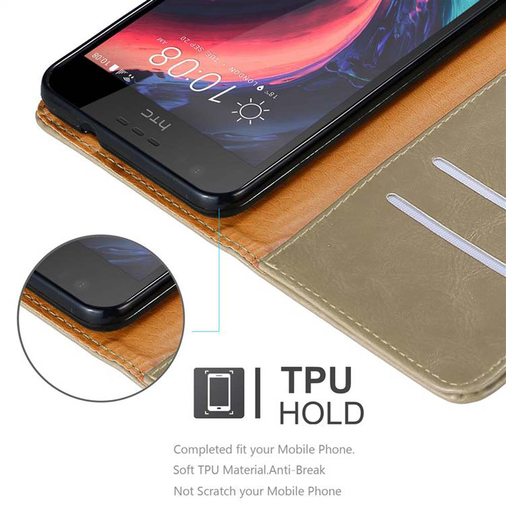 Telefono dentro una custodia beige. Mostra lo schermo con l'ora. Testo 'TPU HOLD' sotto.