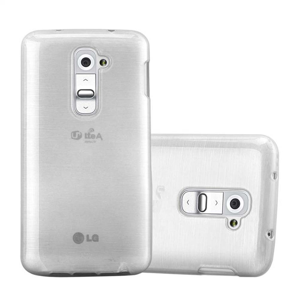 Funda de teléfono transparente sobre un fondo blanco. La funda está sobre un teléfono.