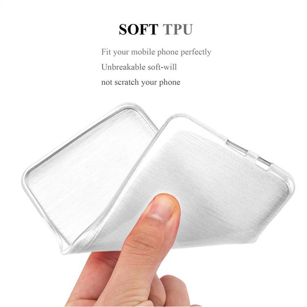 Una mano sosteniendo una funda protectora transparente para el teléfono.
