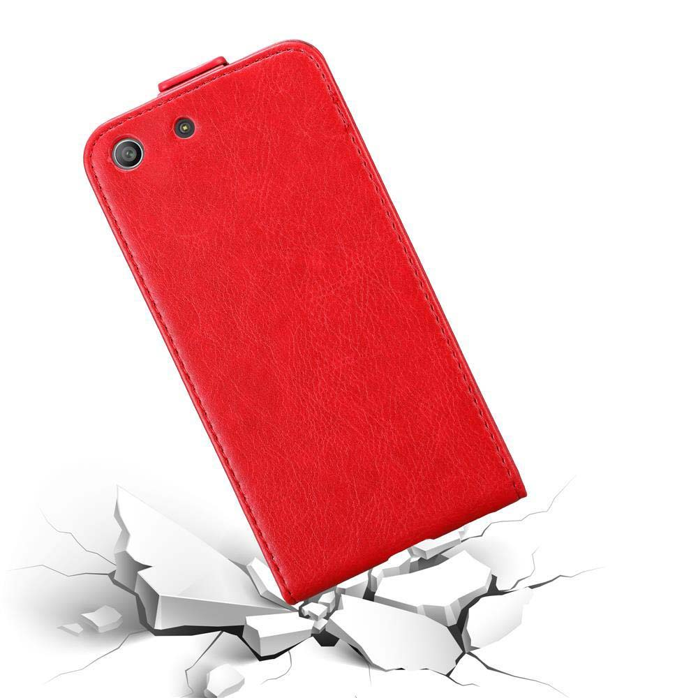 Se muestra una funda de teléfono roja, pareciendo romper concreto.