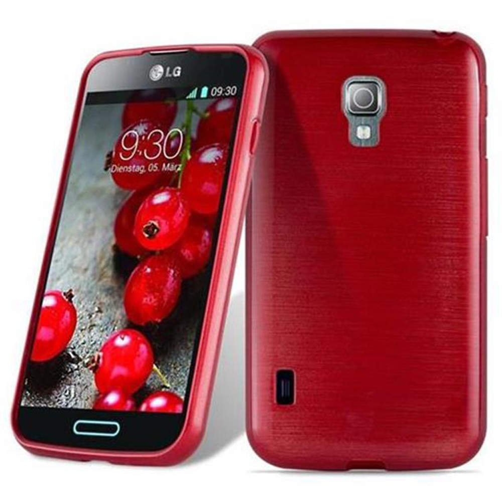 Rotes Telefon mit Kirschdisplay. Die Rückseite des Telefons ist ebenfalls rot.