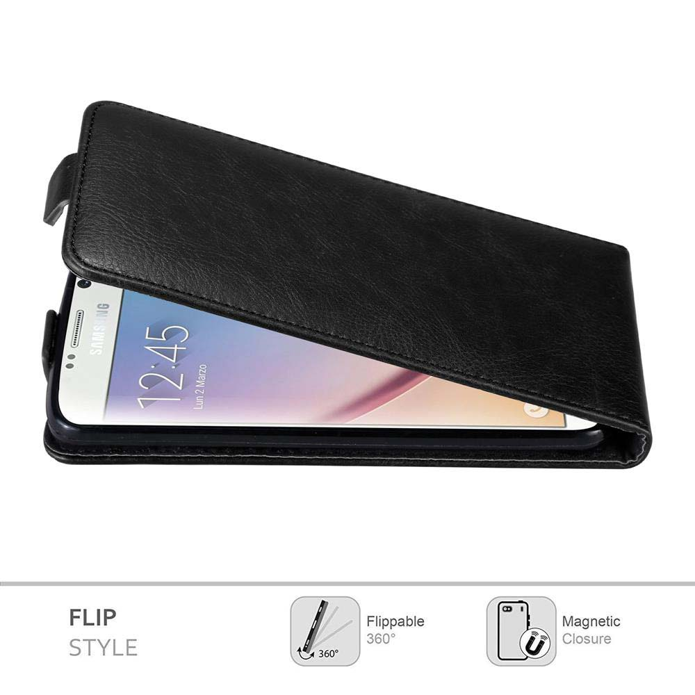 Custodia a libro in pelle nera. Testo: Stile a libro, Ribaltabile a 360°, Chiusura magnetica.