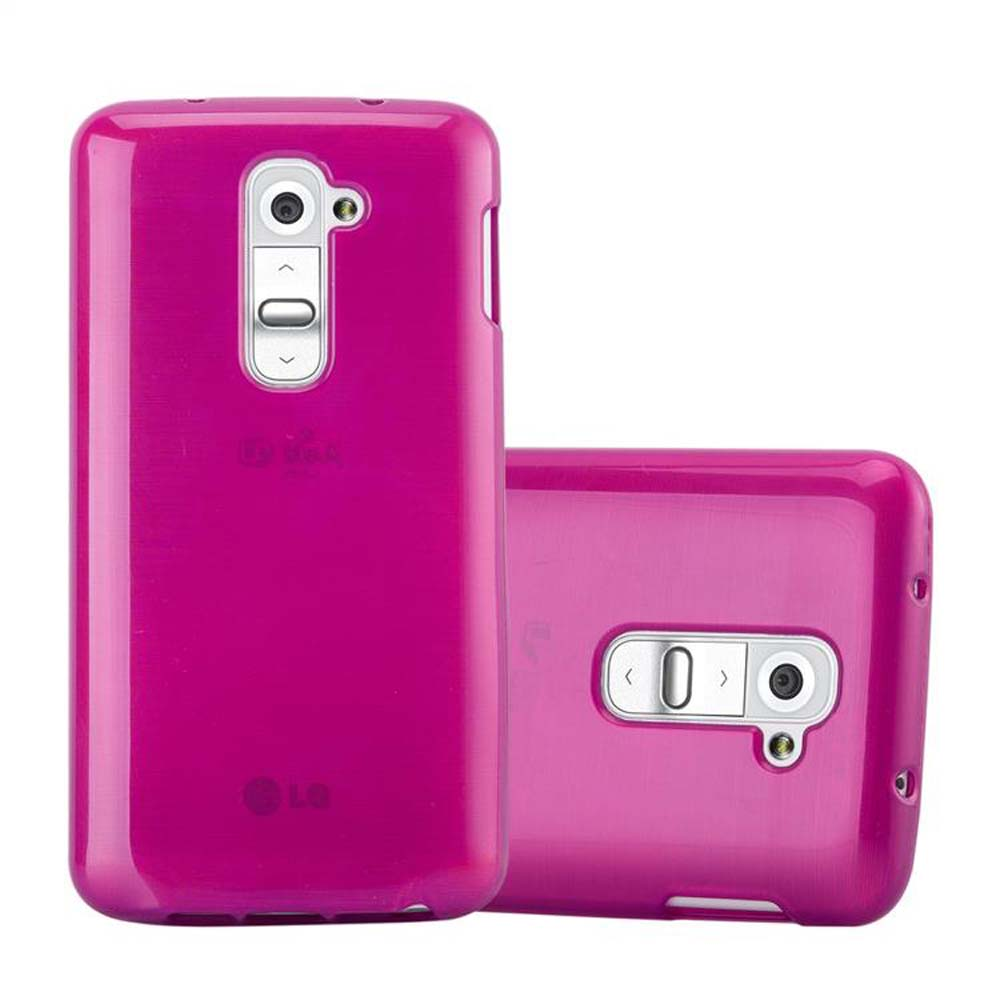 Dos fundas rosas para teléfono, una muestra la parte trasera de un teléfono.