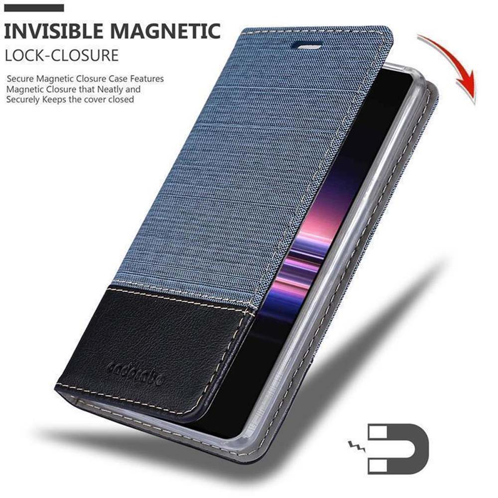 CADORABO con chiusura magnetica con stand e portacarte Cover per Xperia 5, AZZURRO SCURO NERO