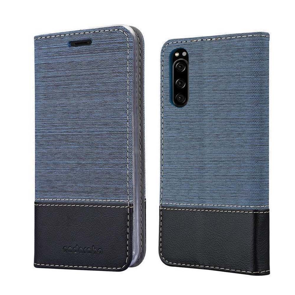 CADORABO con chiusura magnetica con stand e portacarte Cover per Xperia 5, AZZURRO SCURO NERO