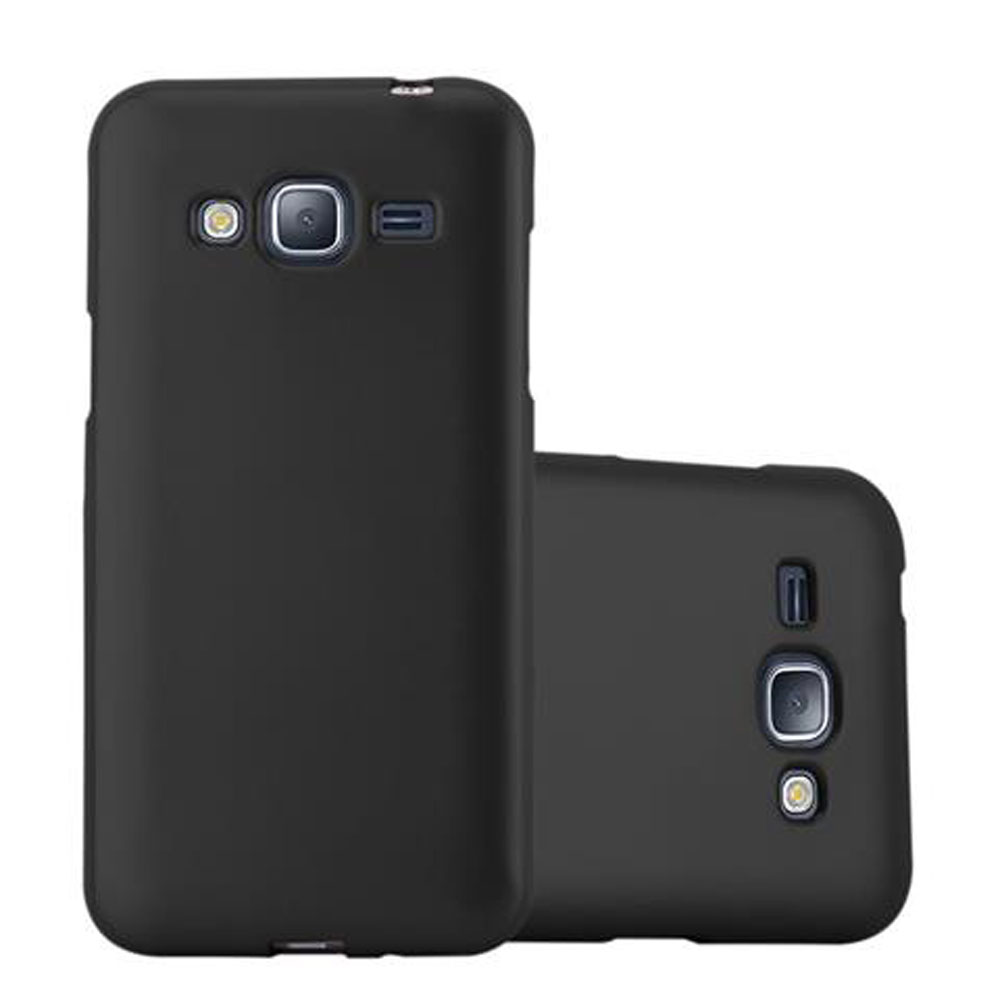 Dos fundas negras para teléfono. Una muestra la parte trasera y la otra su parte trasera.