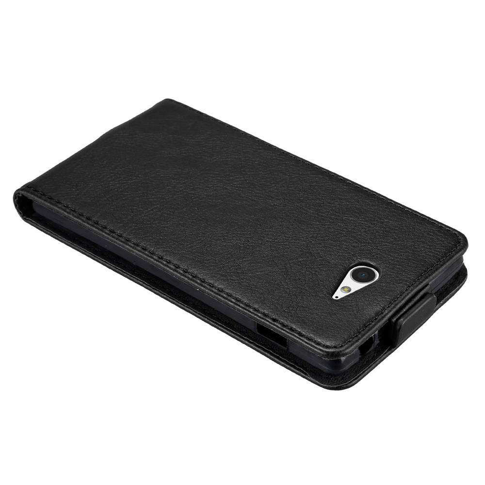 Funda de teléfono de cuero negro. La funda parece estar cerrada.