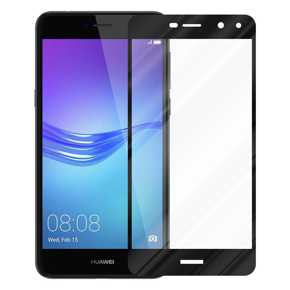 Smartphone nero con protezione schermo applicata. Mostra l'ora e una protezione schermo.