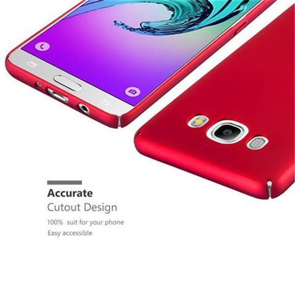 Due telefoni rossi, uno di lato che mostra le porte. Un altro mostra fotocamera e flash.