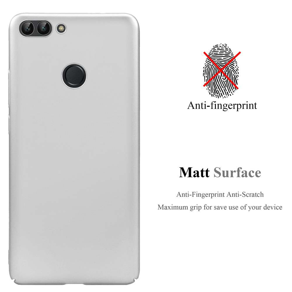 Custodia grigia per telefono con telefono e simbolo di impronta digitale rossa. Superficie opaca anti-impronte.