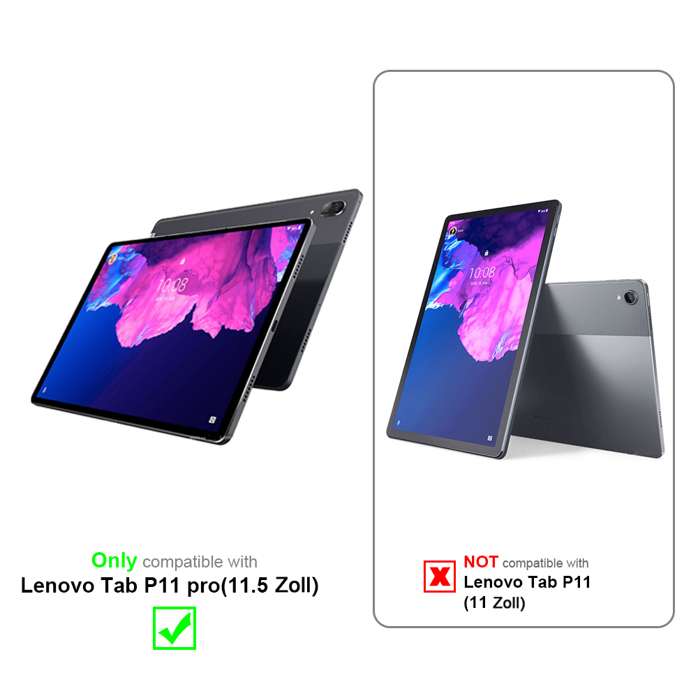 Tablet e testo che indicano la compatibilità. Un tablet è compatibile, un altro no. Sfondo bianco.
