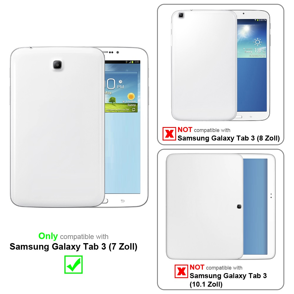 Tablet bianco con custodia. Il testo indica la compatibilità con un tablet da 7 pollici, non da 8 o 10,1 pollici.