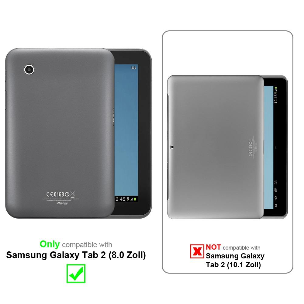 Due custodie per telefono, una su un tablet. Testo: Compatibile con Samsung Galaxy Tab 2.