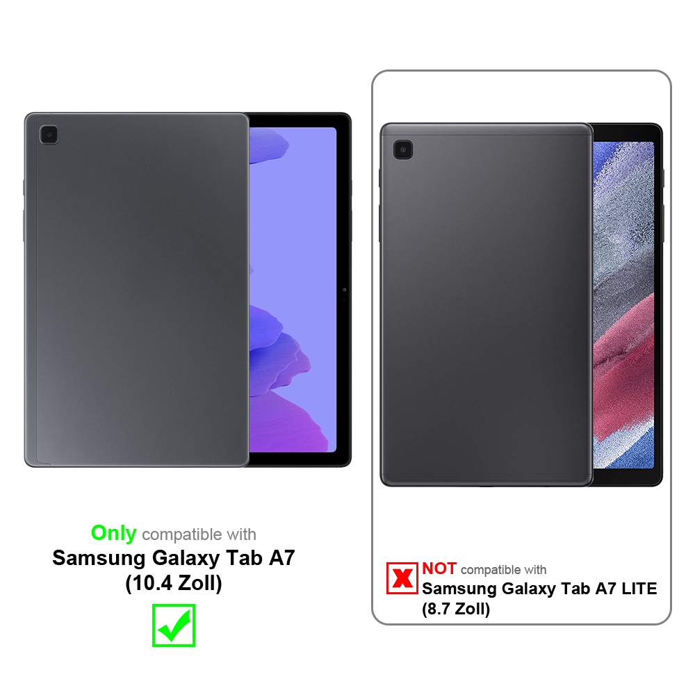 Due tablet con custodie grigie, uno compatibile con il Samsung Galaxy Tab A7 (10.4 Zoll), l'altro no.