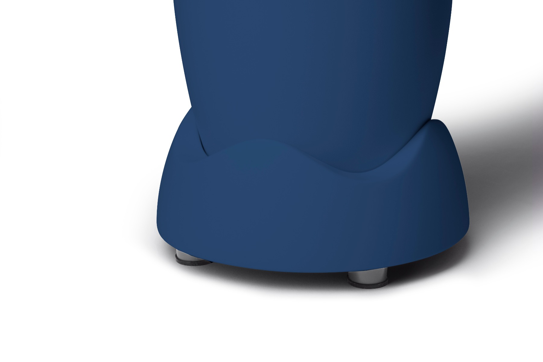 Blue base of an appliance with small silver feet. White background and shadow.