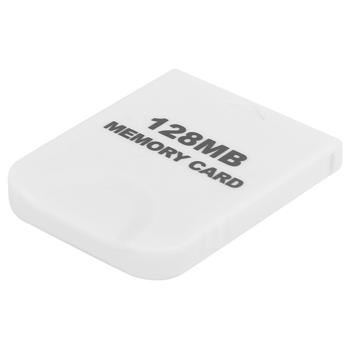 Eine weiße 128MB Speicherkarte. Text: 128MB Speicherkarte.