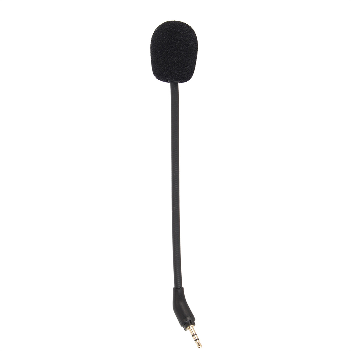 Schwarzes Mikrofon mit flexiblem Arm und 3,5-mm-Klinkenstecker.