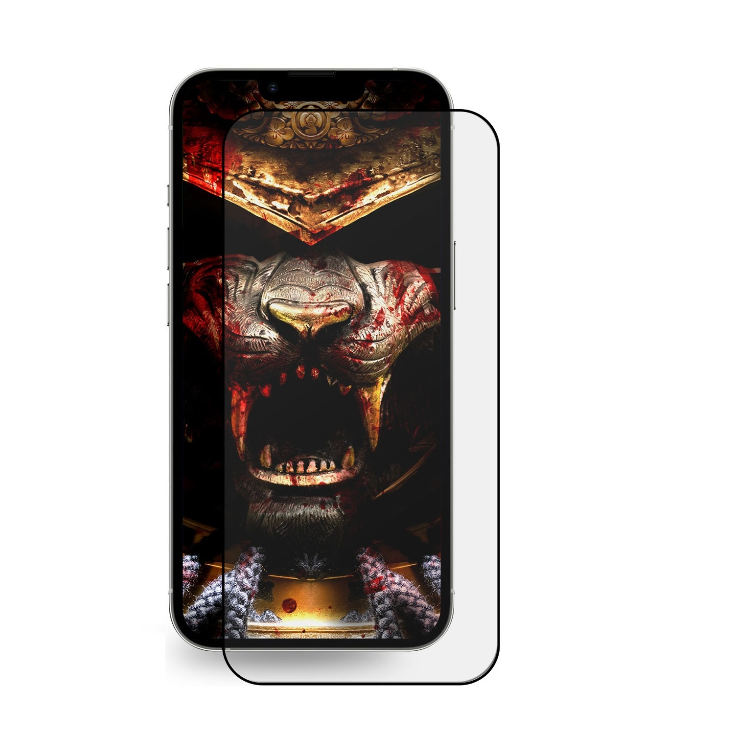 Ein Displayschutz mit einem Tiger mit Samurai-Helm. Klarer Schutz auf dem Telefon.