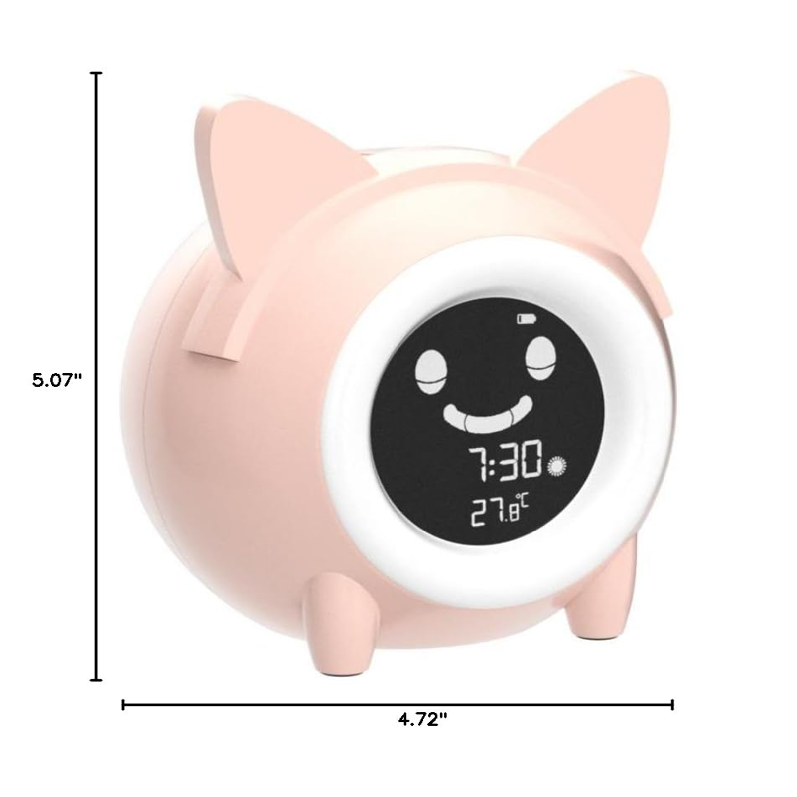 Pinker Wecker in Form eines Schweins. Es hat ein digitales Display mit der Uhrzeit.