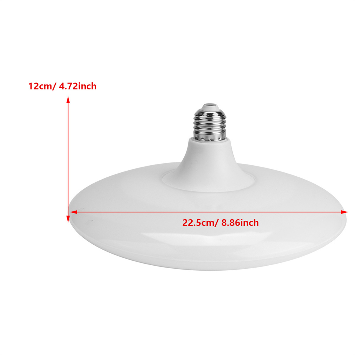 Weiße, flache LED-Glühbirne. Maße: 12cm/4,72inch Höhe und 22,5cm/8,86inch Breite.