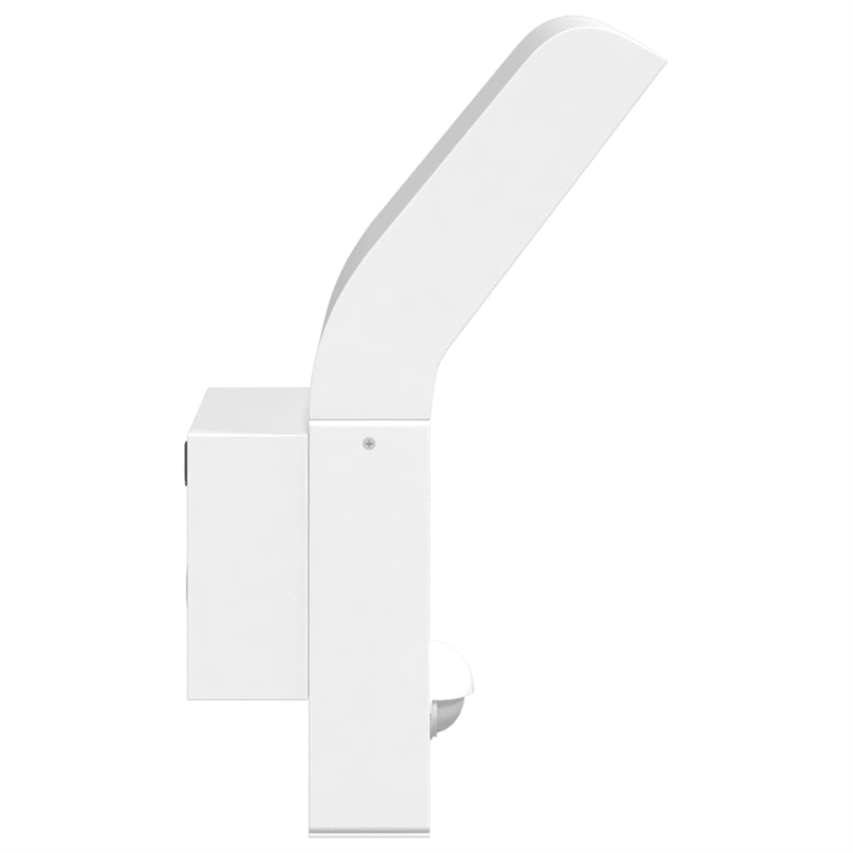 Weiße Wandleuchte, Seitenansicht. Einfaches, modernes Design.