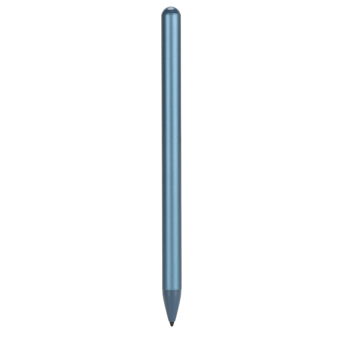 Ein blauer Eingabestift auf weißem Hintergrund. Er ist dünn und hat eine spitze Spitze.