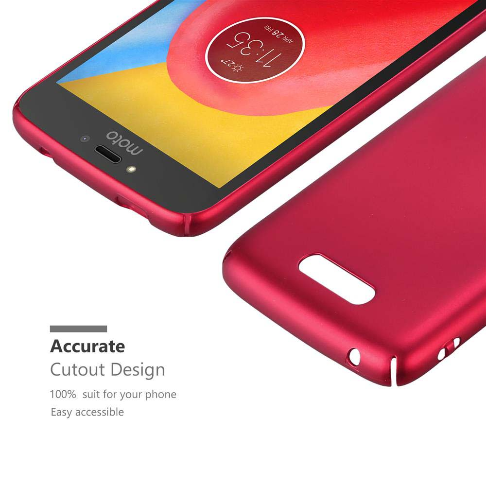 Un telefono e una custodia rossi. La custodia è angolata, mostrando lo schermo del telefono. Il design è preciso.