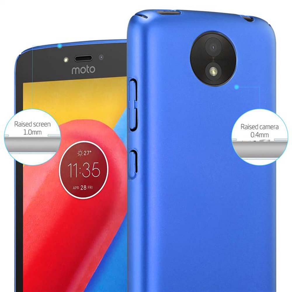 Custodia blu con telefono dentro. Lo schermo mostra l'ora.