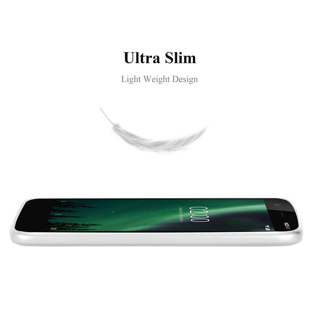 Ein weißes Telefon liegt flach. Eine weiße Feder ist darüber. Text: Ultra Slim.