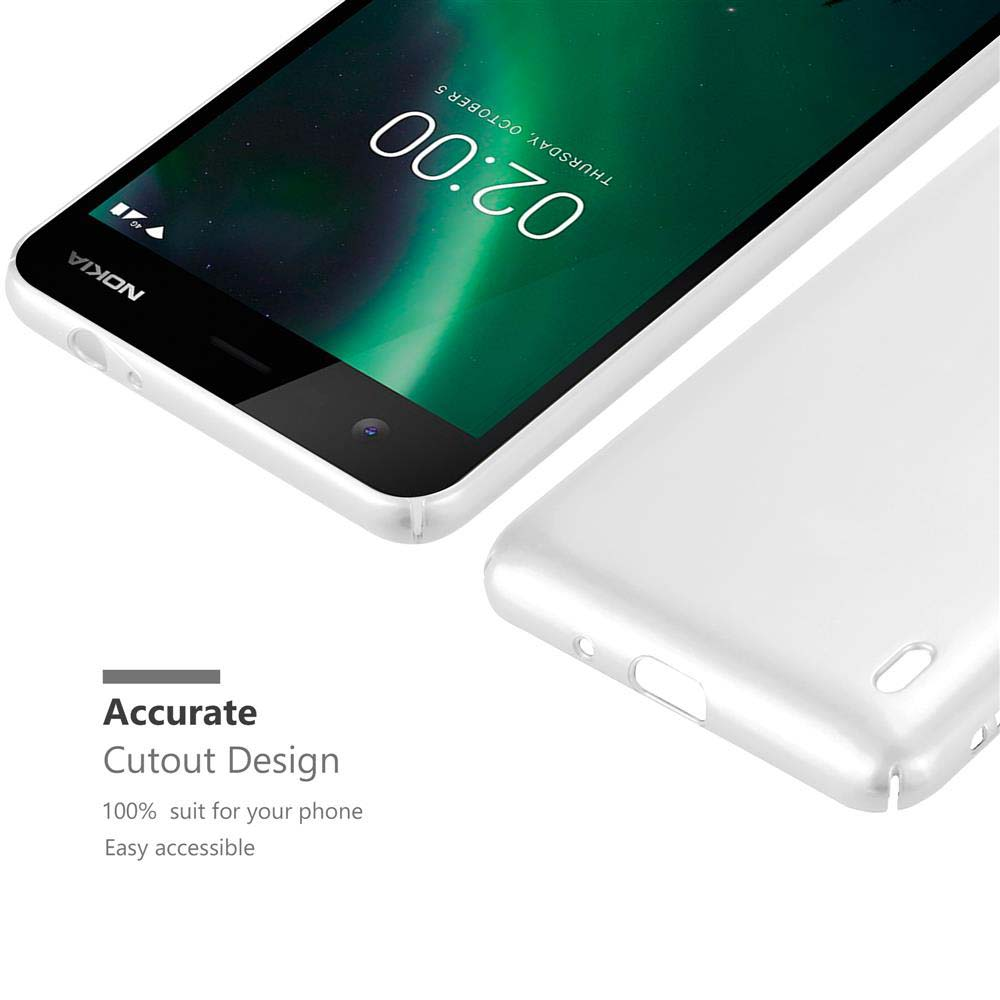 Ein weißes Telefon wird mit seinem Gehäuse gezeigt. Der Bildschirm zeigt Uhrzeit und Datum. Nahaufnahme.