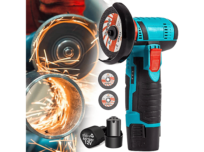 Akku Winkelschleifer 12V – 19500 U/min, 100mm Scheibe, Mit 2000mAh Li-Ion Akku & Ladegerät