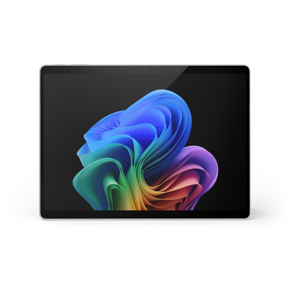 Tablet z kolorowym abstrakcyjnym wzorem na ekranie, z czarnym tłem.