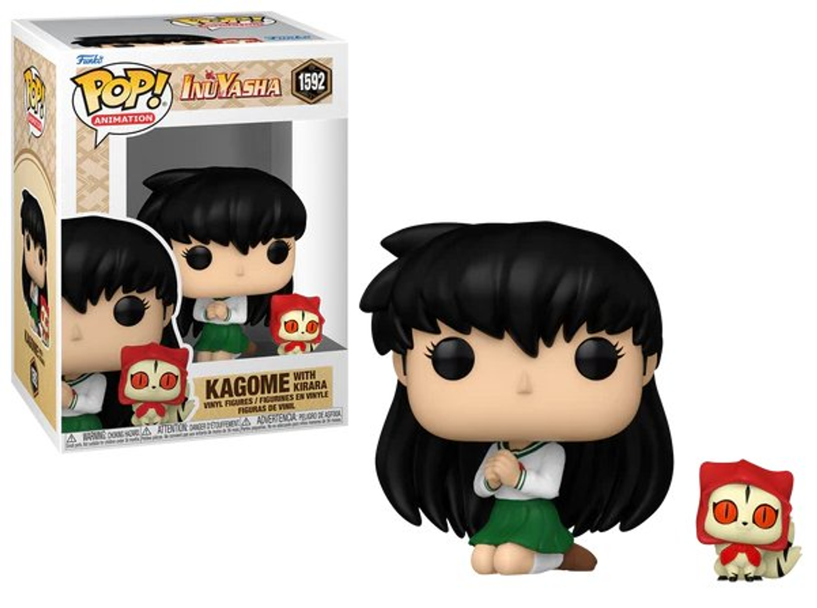 Figura Kagome Funko Pop con su figura Kirara en una caja de exhibición.