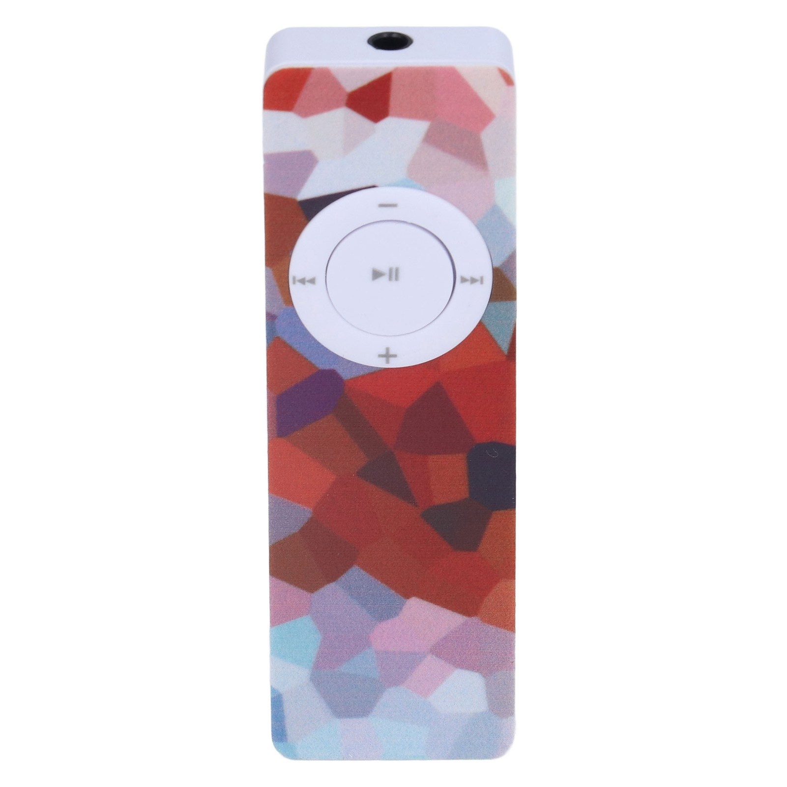 Bunter MP3-Player mit zentraler Steuerung und Wiedergabetasten. Abstraktes Design.