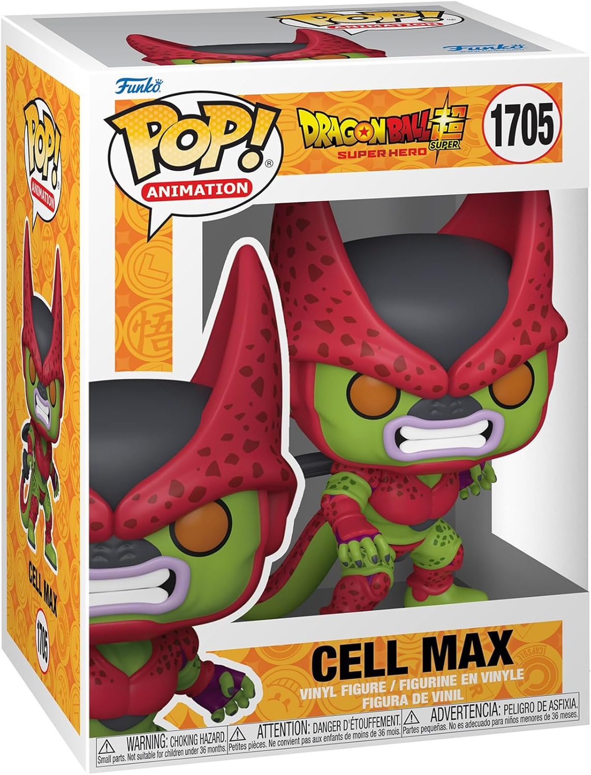 Figura Funko Pop de Cell Max de Dragon Ball Super. En una caja con texto.