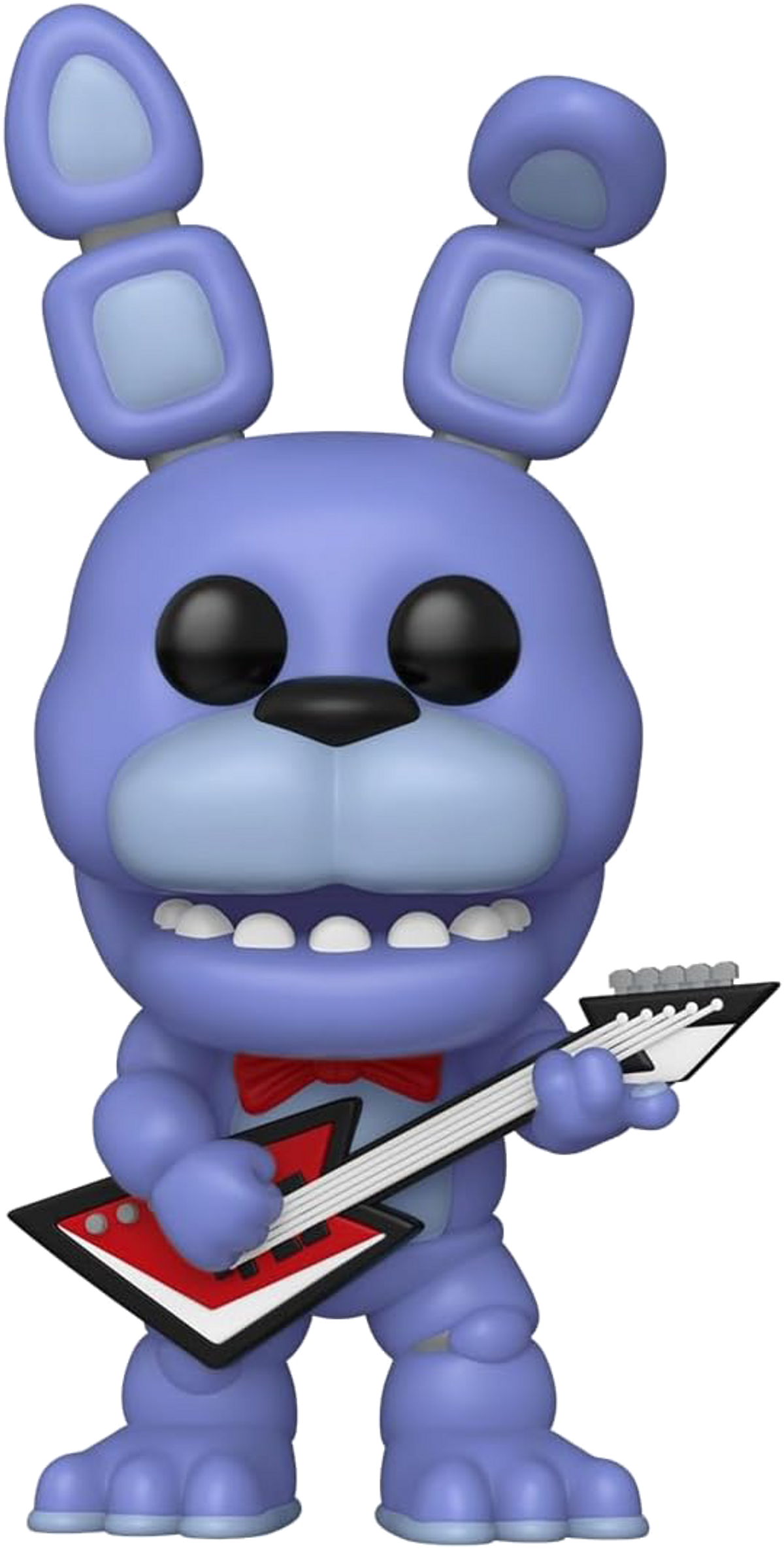 Figura de Bonnie el conejo Funko Pop sosteniendo una guitarra roja. La figura es morada.
