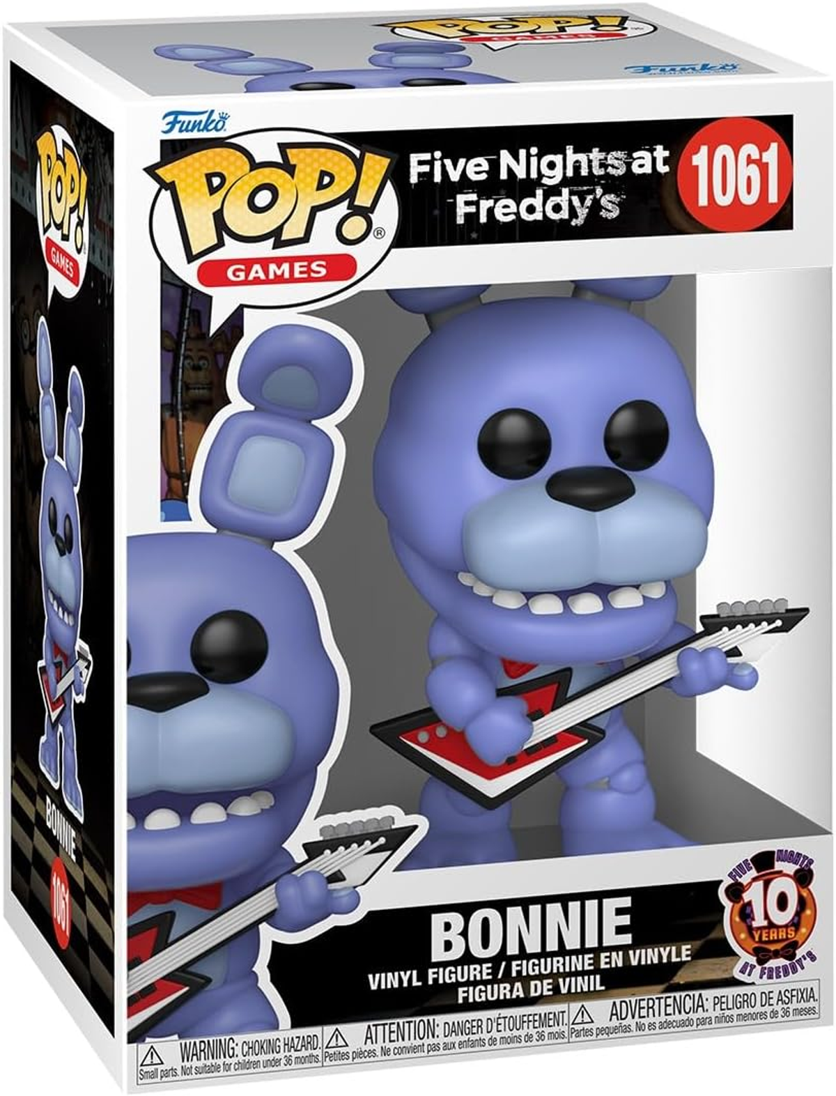 Figura Funko Pop de Bonnie de Five Nights at Freddy's, en caja. Sosteniendo una guitarra.