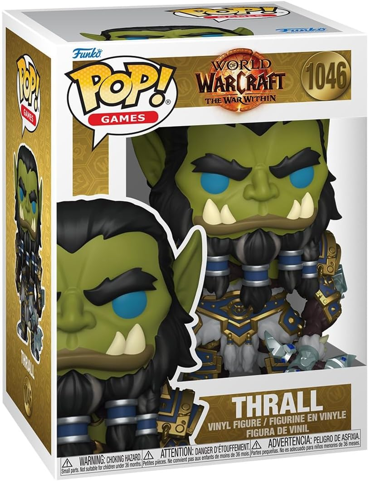 Caja Funko Pop: Thrall, World of Warcraft. La caja muestra la figura, con la imagen y detalles de Thrall.