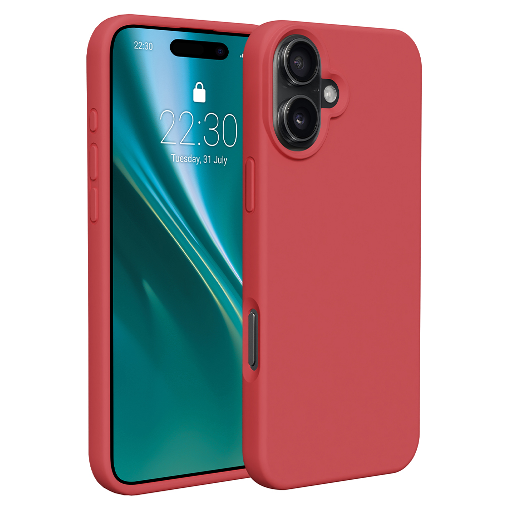 Czerwony telefon w czerwonym etui, pokazany obok etui bez telefonu w środku.