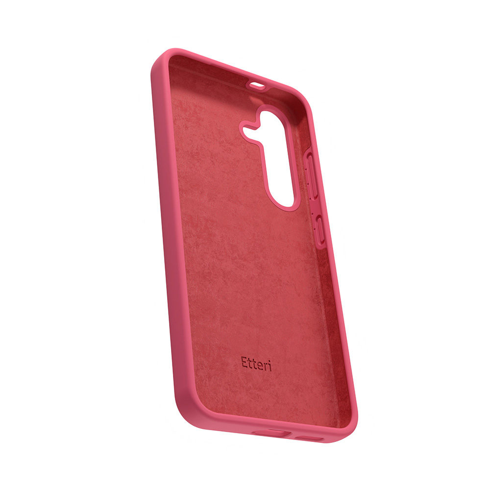 Custodia per telefono rosa con ritaglio per fotocamera e pulsanti. Presenta il marchio 'Etteri'.