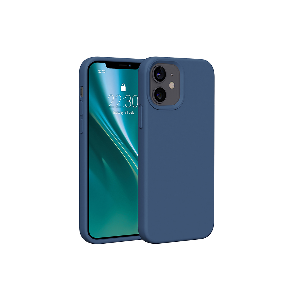 Due custodie blu per iPhone, una con un telefono all'interno. Il telefono mostra l'ora 22:30, martedì 31 luglio.