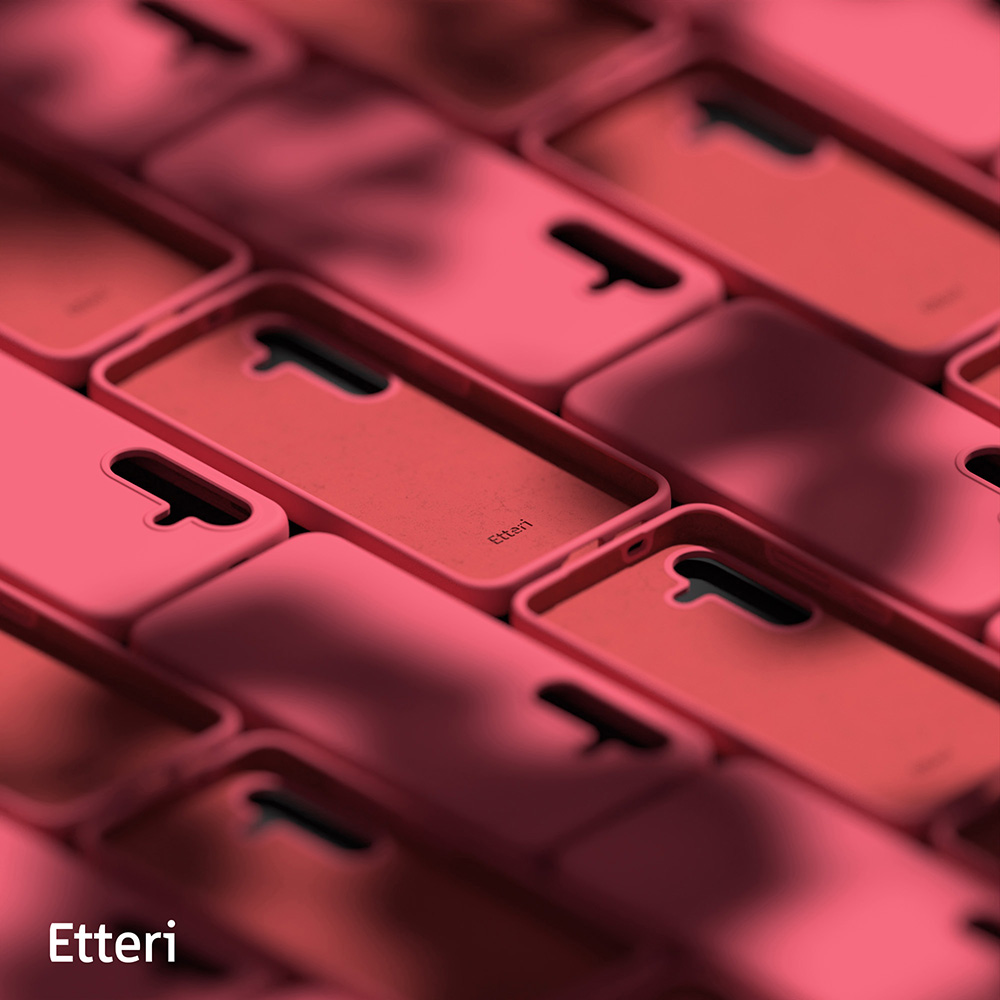 Mehrere pinke Handyhüllen in einem Raster angeordnet, zeigen das Innendesign.