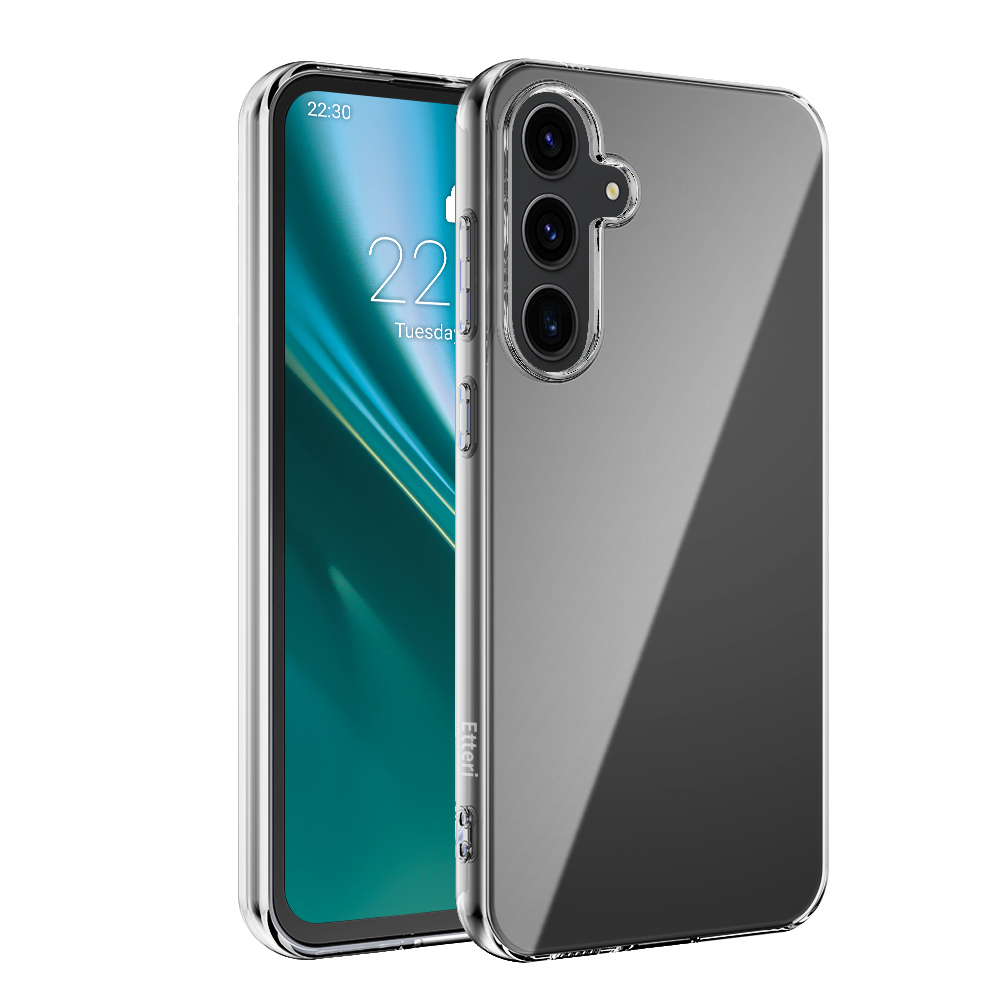 Una custodia per telefono con un telefono all'interno, che mostra lo schermo e la fotocamera. La custodia è trasparente.