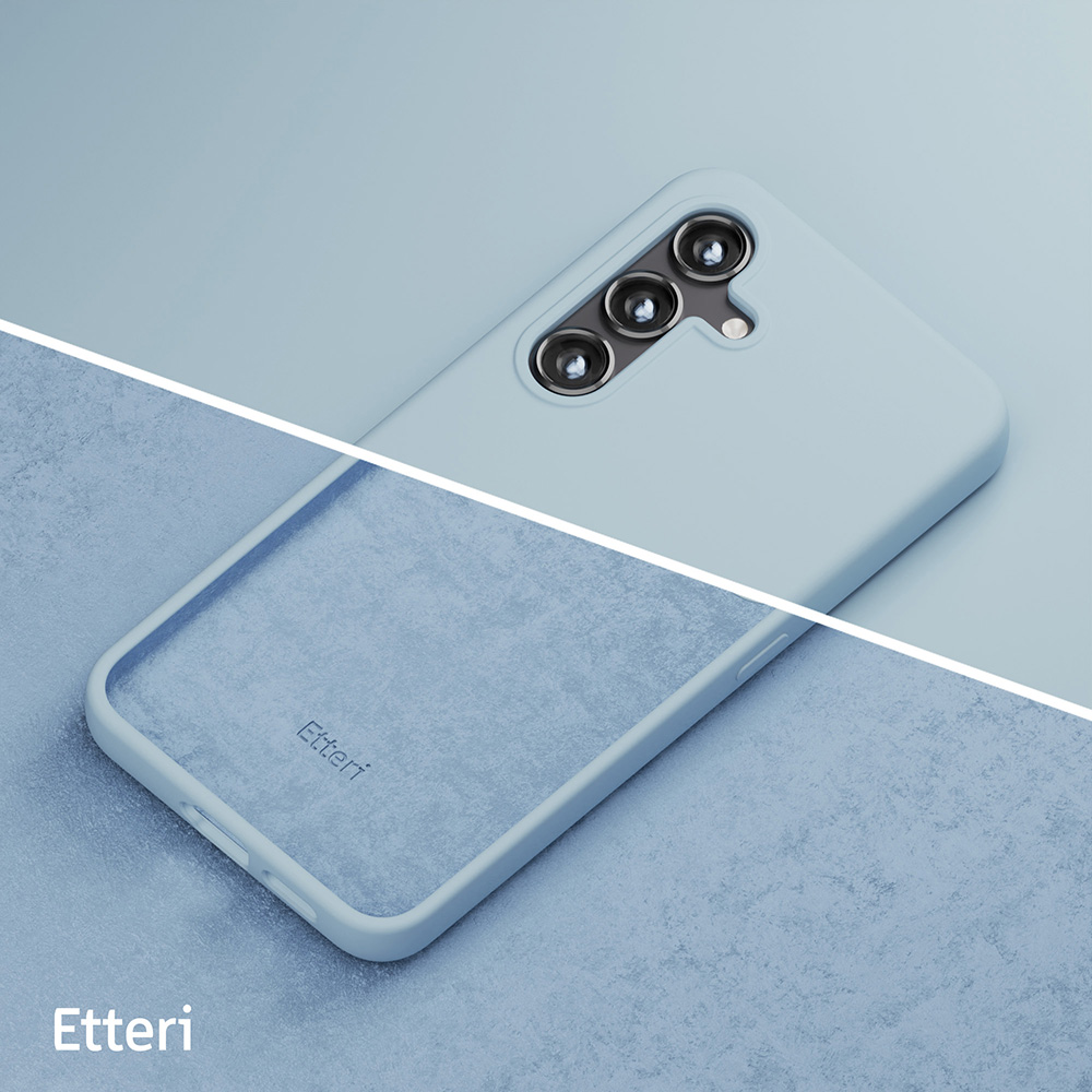Una custodia per telefono azzurra con uno sfondo azzurro.